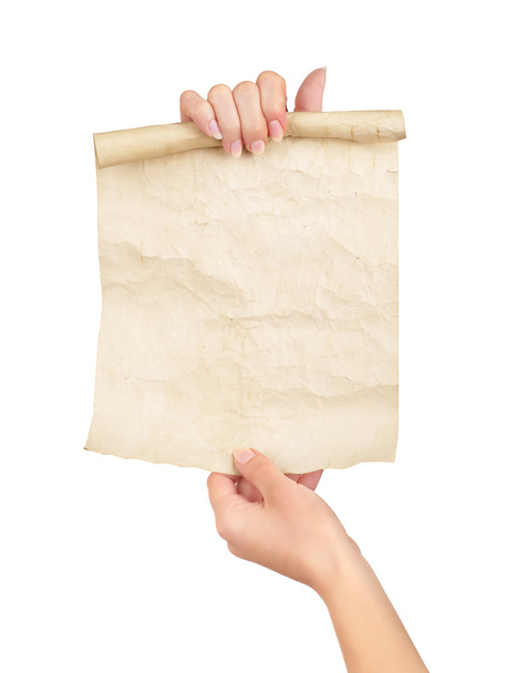 руки со старой бумагой на белом фоне
 - Фото, изображение
