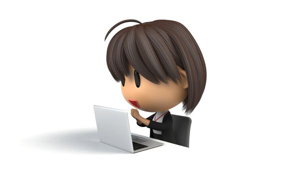 Naispuolinen henkilökunta vastaamaan käsi tietokoneeseen
 - Valokuva, kuva