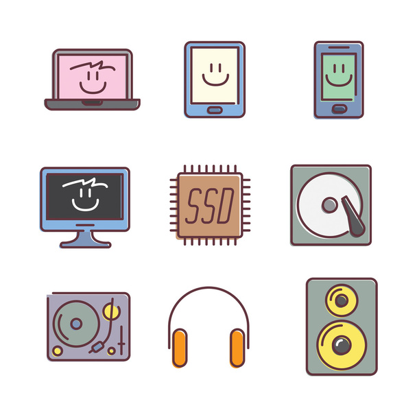 outlined electronics icons set - ベクター画像