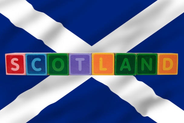 Scotland and flag in toy block letters - Photo, Image