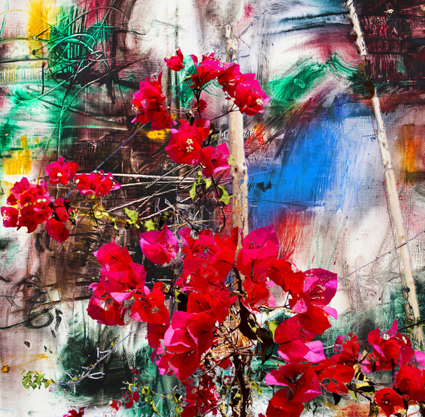 Red flowers, mixed media - Photo, Image