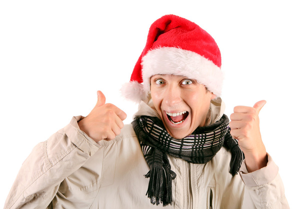 Cheerful Young Man in Santa Hat - Photo, Image
