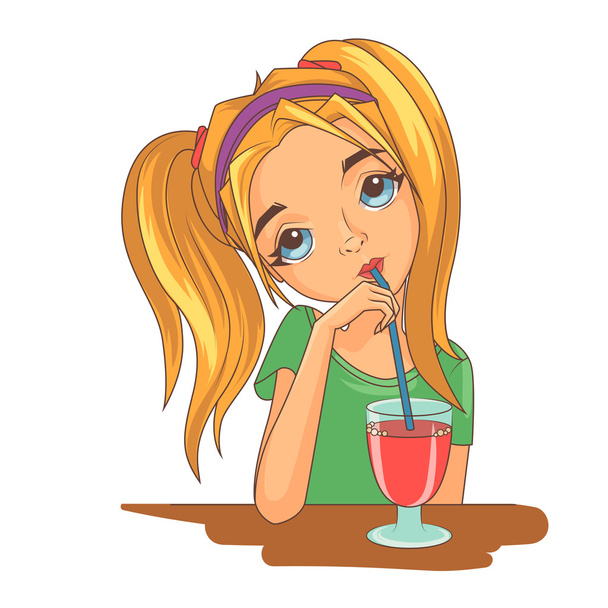 Girl drinking a cocktail - Vektör, Görsel