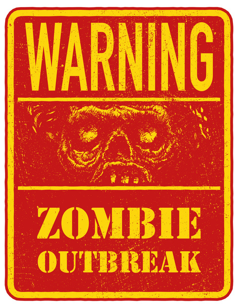 Poster zombi salgını. Zombi yüzü olan tabela. Vektör çizim. Eps8 - Vektör, Görsel