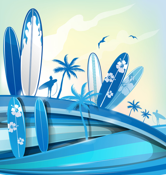 фон з дошкою для серфінгу на фоні неба
 - Вектор, зображення