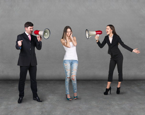 Angry colleagues speak with megaphone - Photo, image