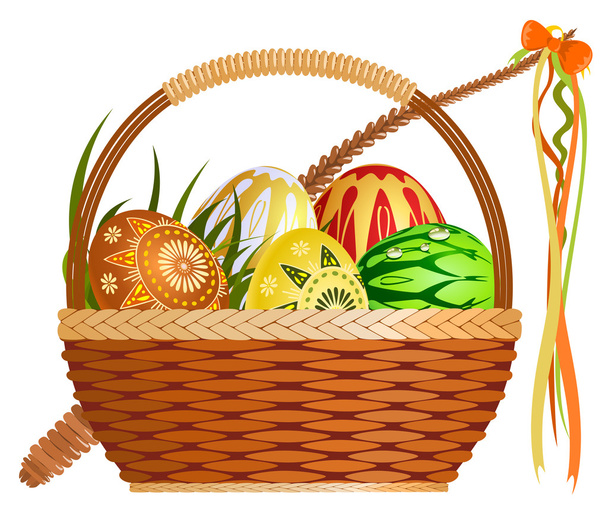 Basket with easter eggs - Vettoriali, immagini