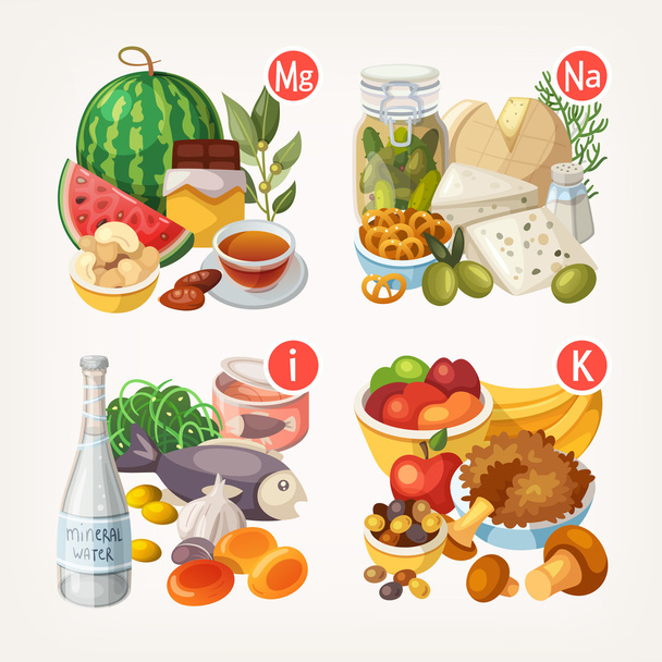 Products rich with vitamins and minerals - Vector, Image