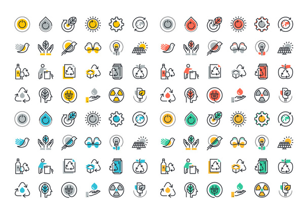 Linha plana coleção de ícones coloridos de reciclagem
 - Vetor, Imagem