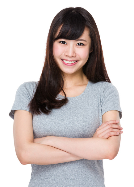 Asiatico giovane donna in grigio t-shirt
 - Foto, immagini