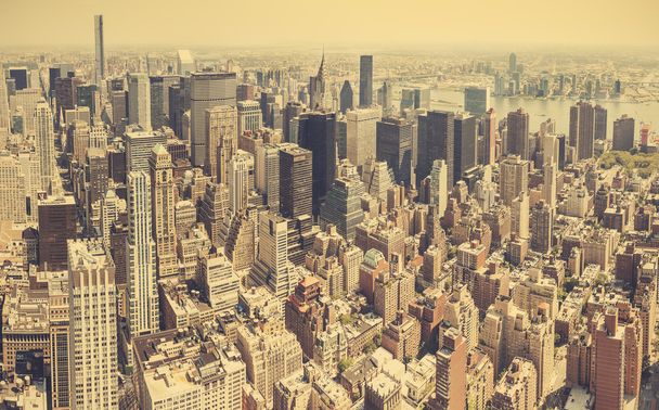 Retro stylized aerial view of Manhattan, New York City, USA. - 写真・画像