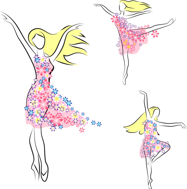 Aantal ballerina's-bloem meisjes - Vector, afbeelding
