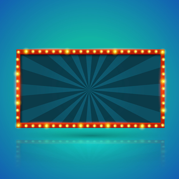 Rectangle retro light banner with light bulbs on the contour. - Vector, afbeelding