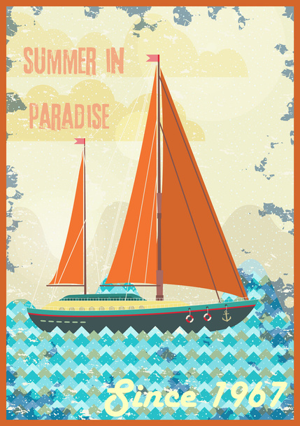 Welcome to tropical paradise vintage poster design. Enjoy the sunshine retro vector illustration. - Вектор, зображення