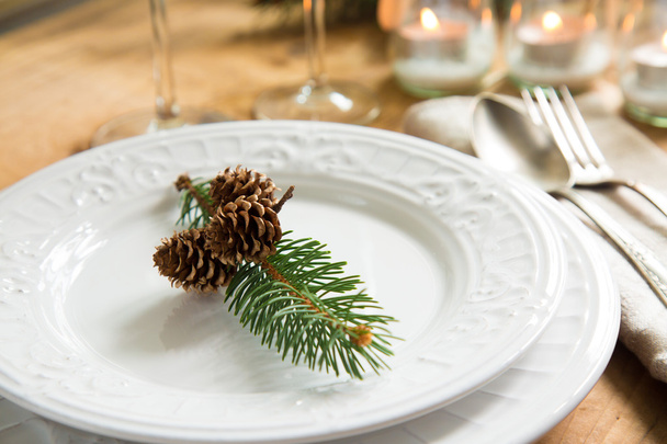 Natural ornaments for Christmas table setting - Φωτογραφία, εικόνα