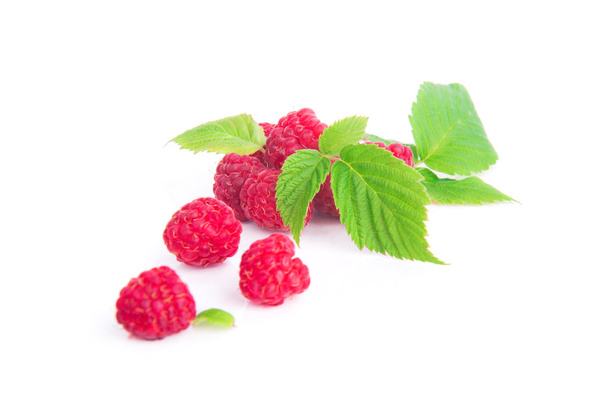 a handful of raspberries on a white background - Photo, Image