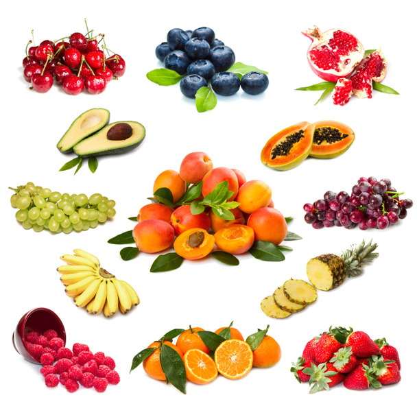 collection of fresh fruits on white background - Photo, Image