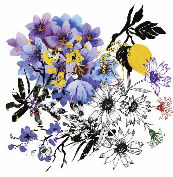 Floral background. Floral card. Watercolor floral bouquet. Birthday card. - Vektör, Görsel