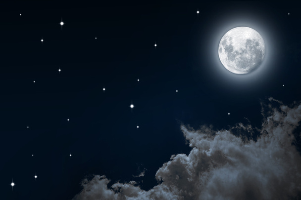 Night sky with stars and full moon background - Foto, afbeelding