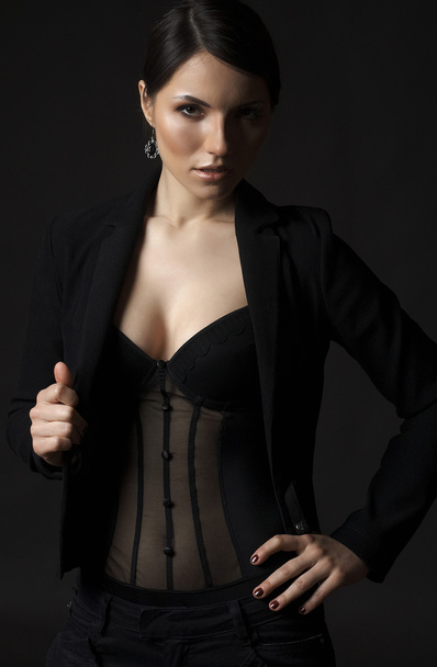 beautiful sexy young woman on black background - Φωτογραφία, εικόνα