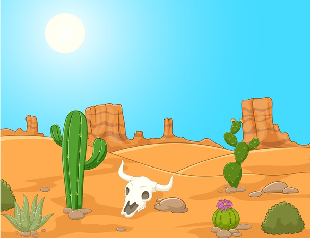 Cartoon woestijn landschap, wilde westen illustratie - Vector, afbeelding