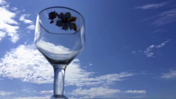 Wine glass and blue sky. Time lapse. - Video, Çekim