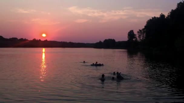 zonsondergang in het meer. - Video