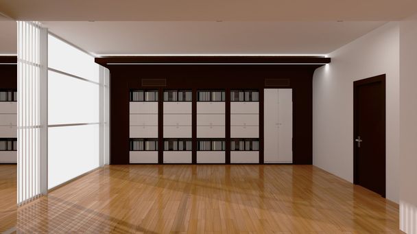 Blank interior with white walls, oak floor. book Room - Photo, Image