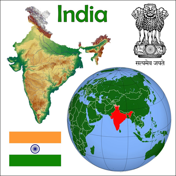 Hindistan globe merkezinin haritası - Vektör, Görsel