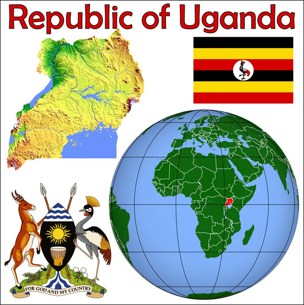 Uganda globe location - Vector, Image