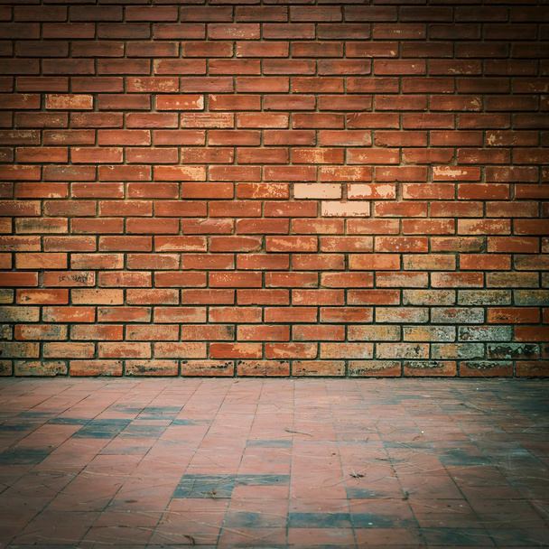 old brick wall weathered texture and dirty floor background - Photo, Image