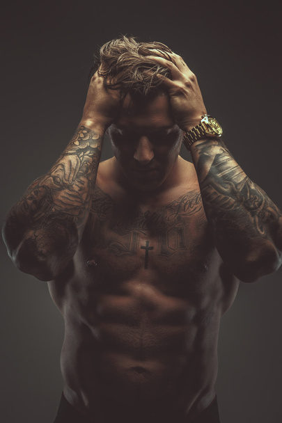 Strong shirtless tattooed man. - Photo, Image