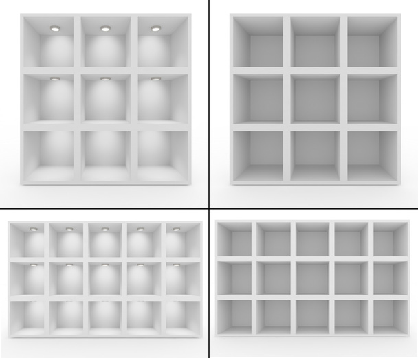 Collection. Empty white shelves with lighting - Photo, Image