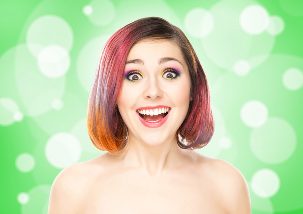 smiling woman with colorful make-up - Photo, image