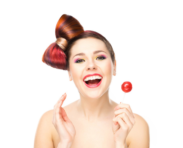 smiling woman with lollipop - Zdjęcie, obraz