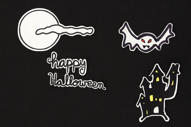 decoraciones de Halloween casa de murciélagos, Luna, clound y Feliz Halloween - Foto, Imagen
