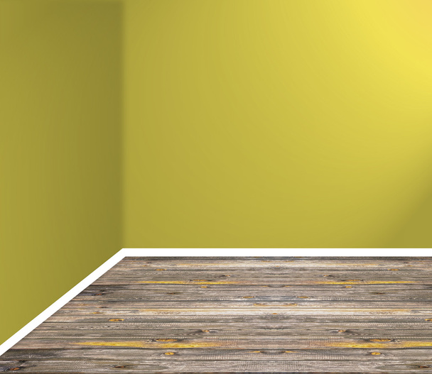 empty room corner with wooden floor and yellow wall - Photo, Image