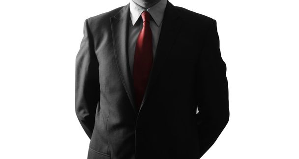 Homem de negócios anônimo de pé isolado no fundo branco
 - Foto, Imagem