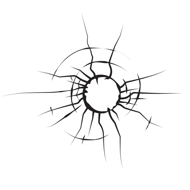 τρύπα στο άνυσμα ραγισμένο γυαλί μαύρο και άσπρο γυαλί - Διάνυσμα, εικόνα