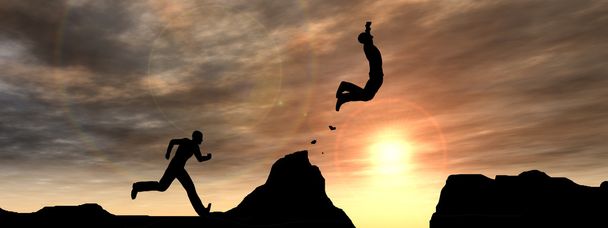 liikemies siluetti hyppääminen kalliolta
 - Valokuva, kuva