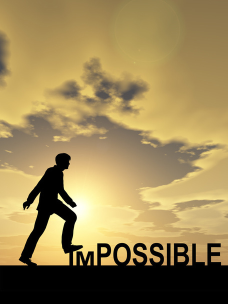 businessman stepping over impossible word - Photo, Image
