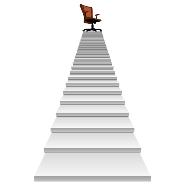 concepto de alta resolución conceptual 3d escalera que sube a un líder, jefe o silla de promoción en el fondo blanco aislado superior
 - Foto, Imagen