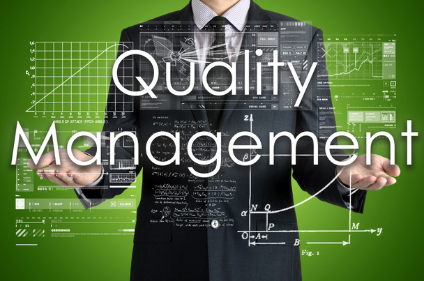 businessman presenting Quality Management concept of his own hands - Photo, Image