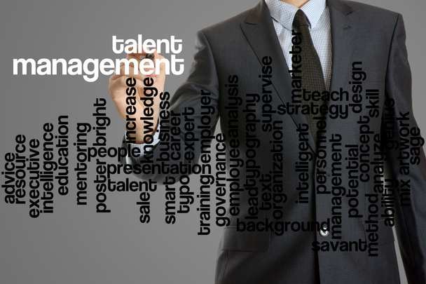Wortwolke im Zusammenhang mit Talentmanagement vom Geschäftsmann geschrieben - Foto, Bild