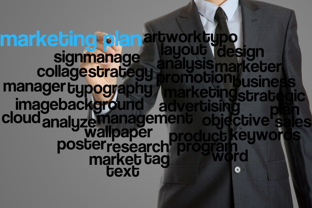 word cloud related to marketing plan written by businessman - Photo, Image