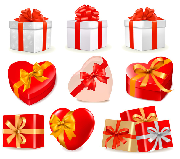Set of colorful gift boxes with bows and ribbons. - Vector, Imagen