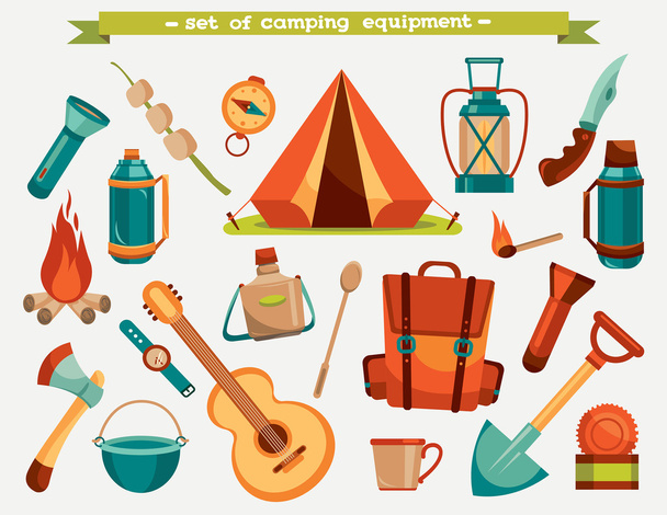 Collection of camping equipment. - Wektor, obraz