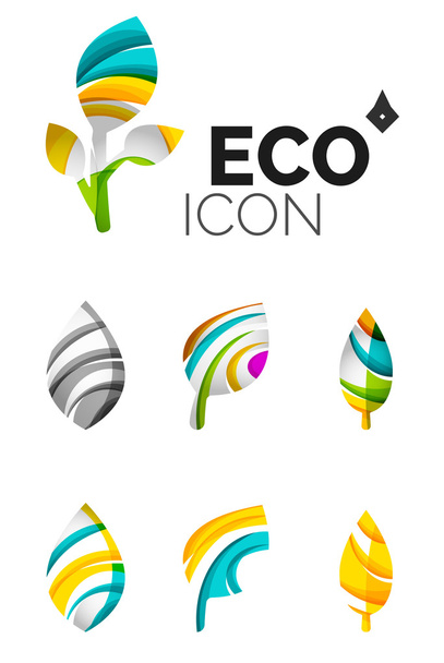 Sada abstraktní eko list ikony, obchodní logotyp přírody pojmy, čistý moderní geometrické konstrukce - Vektor, obrázek
