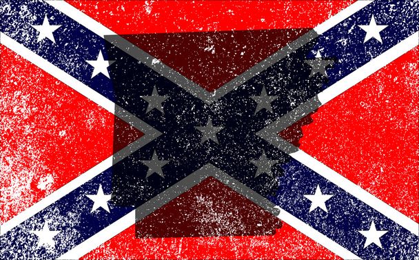 Rebel burgeroorlog vlag met Arkansas kaart - Vector, afbeelding