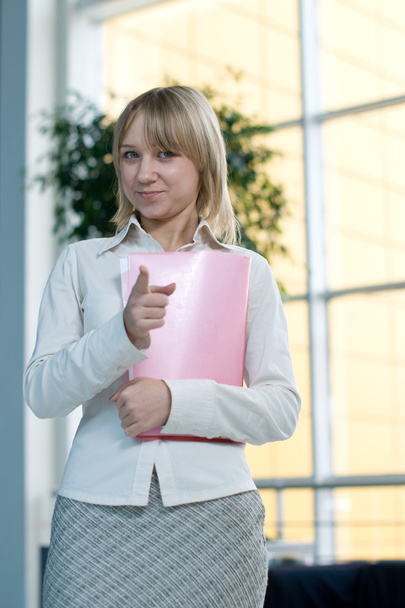 Young businesswoman with folder, paper in lobby - Foto, immagini